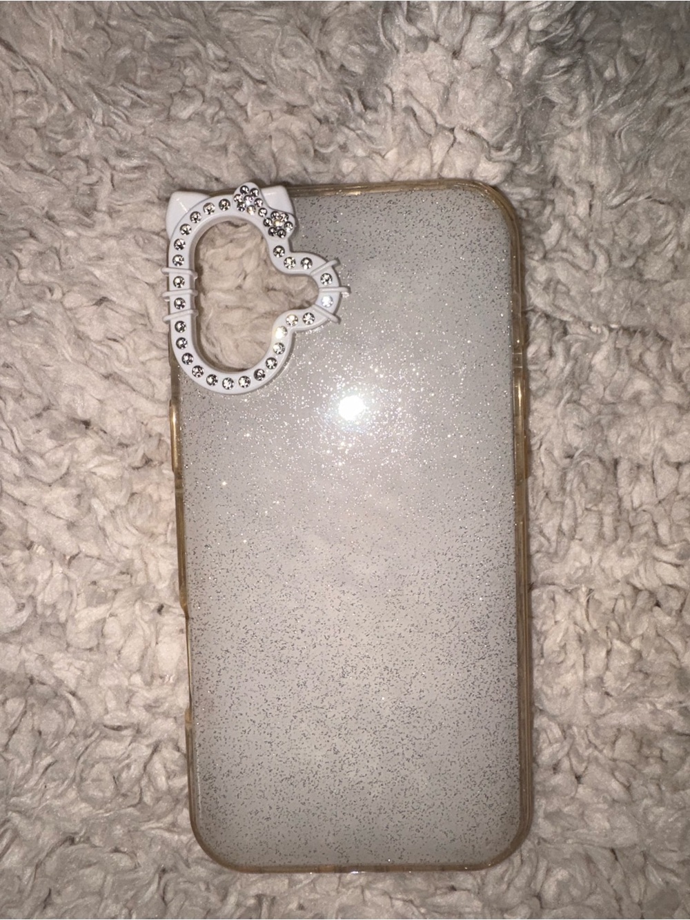 iPhone 16 Plus Clear White Glitter Phone Case with Rhinestone Camera Accent